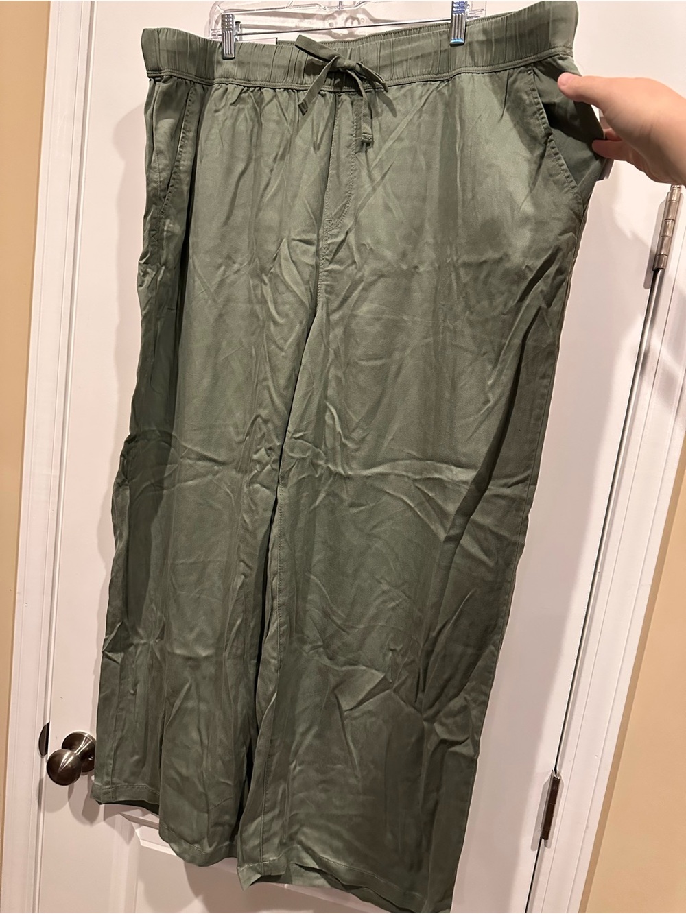 Nine West Olive Green Drawstring Wide-Leg Trousers